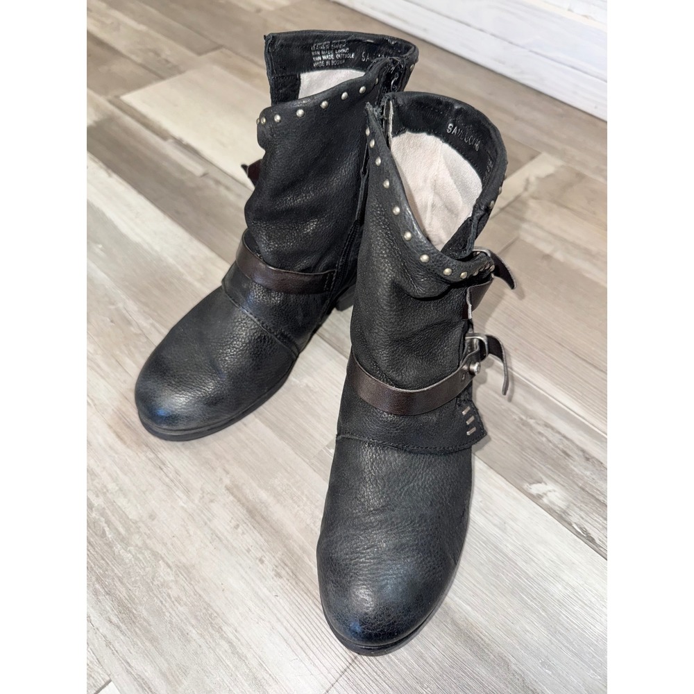 Sam Luca Moto Boots Women Black Leather Studded Buckle 6 (36)